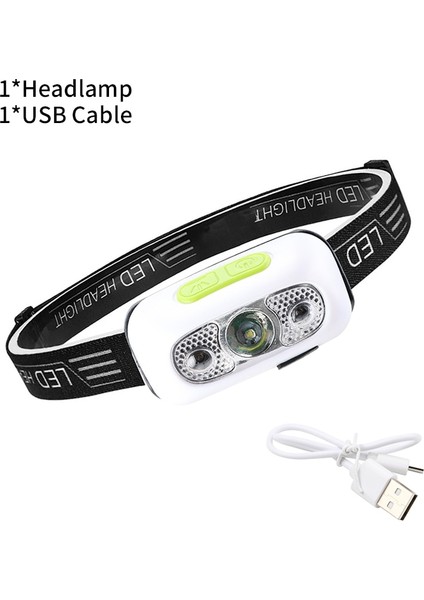 Beyaz LED Sensör Far Mini USB Şarj Edilebilir LED Far Açık Gece Balıkçılık Avcılık Için Taşınabilir Güçlü Kafa LED El Feneri (Yurt Dışından)