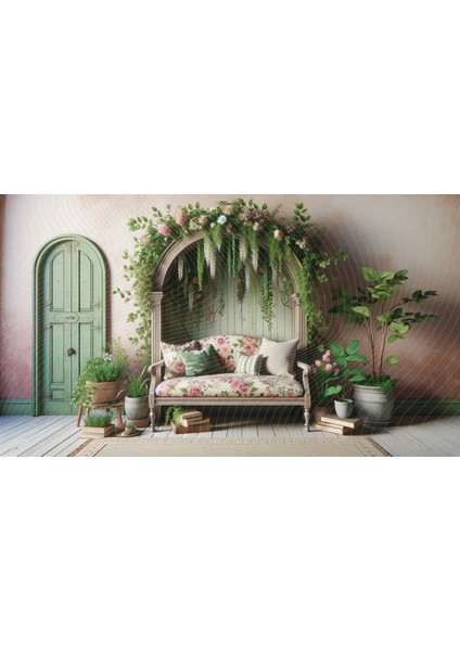 Vintage Bahçe Arkaplan 200 x 150 cm Fon Duvar Örtüsü