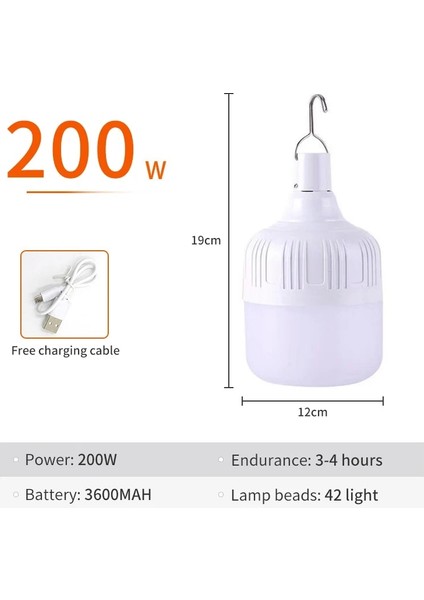 200W Taşınabilir LED Işıklar Kamp Işık Şarj Edilebilir Kamp Fener Acil Işık Tente Familiale Balıkçılık El Feneri Kamp Ampul (Yurt Dışından)