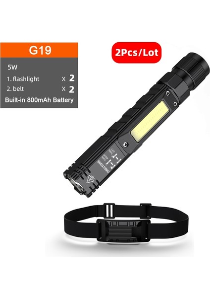 G19-2 Adet Superfıre G19 LED + Cob El Feneri Süper Parlak 5 Mod 90 Derece Büküm USB Şarj Edilebilir Mıknatıs Mini Kafa Torch Kamp Feneri (Yurt Dışından)