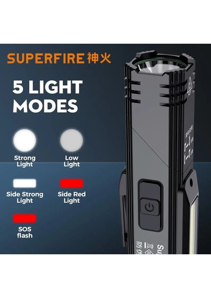 G19-2 Adet Superfıre G19 LED + Cob El Feneri Süper Parlak 5 Mod 90 Derece Büküm USB Şarj Edilebilir Mıknatıs Mini Kafa Torch Kamp Feneri (Yurt Dışından) modelleri