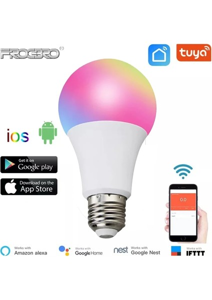 9W Tarzı A19-RGBCW-230V-4PCS Frogbro Tuya Akıllı Ampul E26 E27 LED Rgb Lamba Akıllı Yaşam Uygulaması ile Çalışmak Karartma Akıllı LED Ampul Müzik Ritim ile (Yurt Dışından)