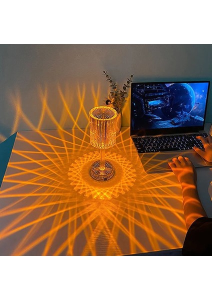 Şarj Edilebilir-3renkli Kristal Masa Lamolors USB Şarj Dokunmatik Lamba Elmas Yatak Odası Atmosfer Işıkları Ev Noel Dekor Için LED Işık Gece (Yurt Dışından) fiyatları