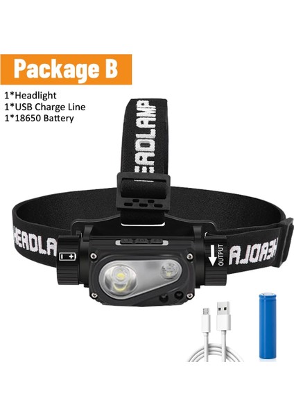 200B-2 Far USB Güçlü LED Şarj Edilebilir 3 Modlu Indüksiyon Far Pille XHP50 Gece Açık Havada Kamp Için El Feneri (Yurt Dışından)