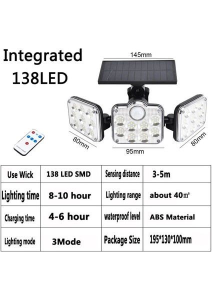 138LED Uyumlu LED Güneş Işıkları Dış Mekan Hareket Sensörü Insan Indüksiyon Ayarlanabilir Kafa IP65 Su Geçirmez Güneş Enerjisi Duvar Lambası (Yurt Dışından)
