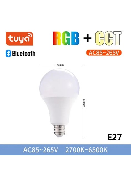 E27 Tuya E27 LED Elektrik Ampulü Akıllı Ev Bluetooth LED Lamba Dıy Rgb Kısılabilir Zamanlama Müzik Fonksiyonu Alexa Google Ev Üzerinden Ses (Yurt Dışından)