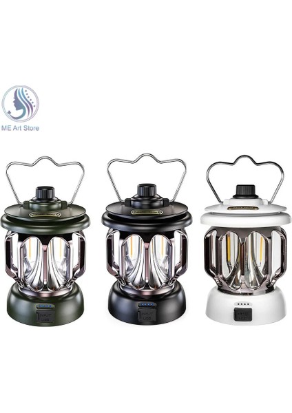 Siyah Açık LED Kamp Işık Retro Asılı Kamp Lambası Fener Şarj Edilebilir Retro Çadır Lambası Balıkçılık Seyahat Aydınlatma Ekipmanları (Yurt Dışından)