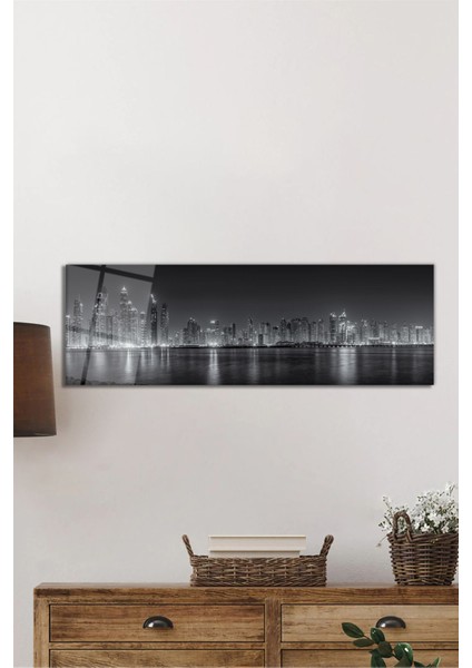 Şehir ve Işıkları Panoramik Cam Tablo, Modern Şık Ev Ofis Duvar Dekoru, Hediyelik Temperli Cam