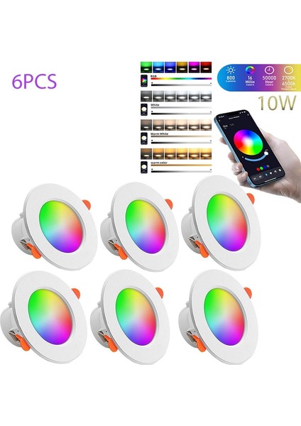 6 Adet Bluetooth Uyumlu Rgb Kısılabilir Gömme LED Spot Lamba (Yurt Dışından)