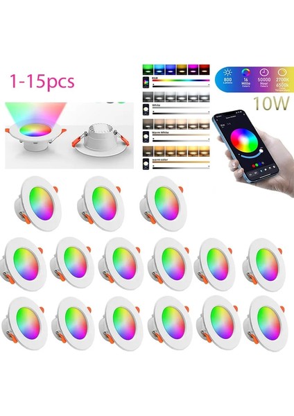 6 Adet Bluetooth Uyumlu Rgb Kısılabilir Gömme LED Spot Lamba (Yurt Dışından)