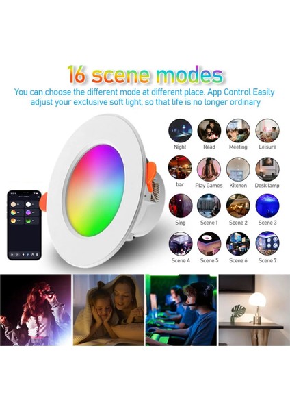 6 Adet Bluetooth Uyumlu Rgb Kısılabilir Gömme LED Spot Lamba (Yurt Dışından)