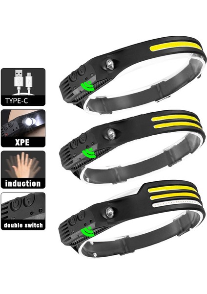 Siyah Stil F Sensör Far Cob LED Kafa Lambası El Feneri USB Şarj Edilebilir Balıkçılık Kafa Torch Aydınlatma Nitecore Işık Pil ile USB Şarjı (Yurt Dışından) modelleri