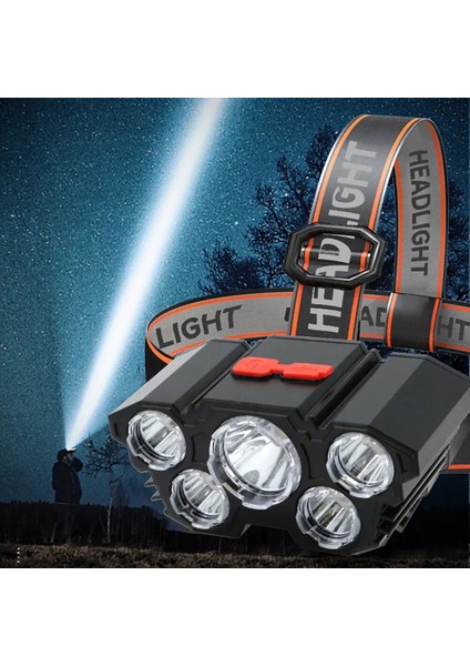 Mavi 5 LED Far Şarj Edilebilir Dahili Pil ile Güçlü Işık Kamp Macera Balıkçılık Kafa Işık El Feneri (Yurt Dışından) fiyatları