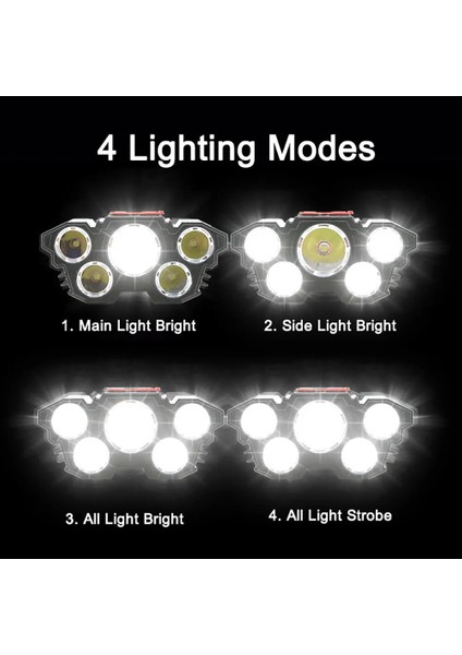 Mavi 5 LED Far Şarj Edilebilir Dahili Pil ile Güçlü Işık Kamp Macera Balıkçılık Kafa Işık El Feneri (Yurt Dışından) modelleri