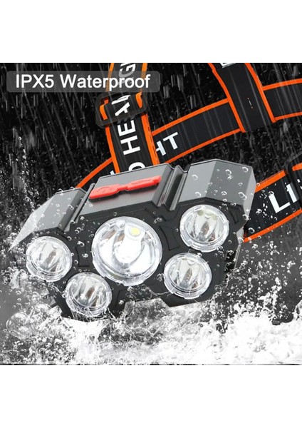 Mavi 5 LED Far Şarj Edilebilir Dahili Pil ile Güçlü Işık Kamp Macera Balıkçılık Kafa Işık El Feneri (Yurt Dışından) fırsatları