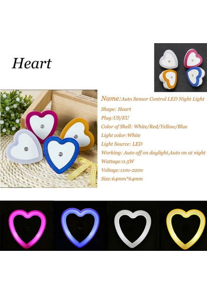 Yuvarlak Tarz Kalp Mini Sevimli Duvar Plug-In LED Gece Lambası Otomatik Sensör Başucu Lambası Yatak Odası Çocuk Odası Koridor Koridor Merdiven Euus 110 V 220 V (Yurt Dışından)