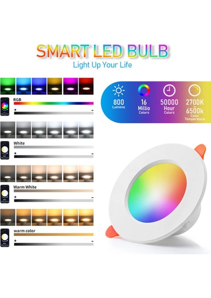 6 Adet Bluetooth Uyumlu Rgb Kısılabilir Gömme LED Spot Lamba (Yurt Dışından)