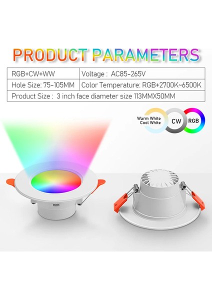 6 Adet Bluetooth Uyumlu Rgb Kısılabilir Gömme LED Spot Lamba (Yurt Dışından)