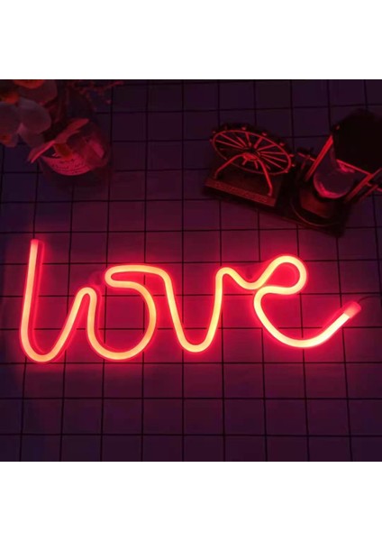 Kırmızı Aşk Neon Işık Burcu LED Mektup Gece Lambası Pil USB Powered Gece Lambası Noel Sevgililer Teklifi Düğün Dekor Için (Yurt Dışından)