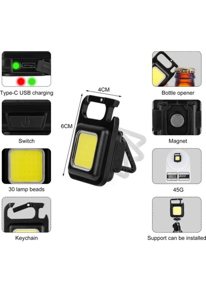 USB Stili 2 Adet LED Çok Fonksiyonlu Marging Acil Durum Lambası Taşınabilir Cob Anahtarlık Çalışma Işığı USB Güçlü Manyetik Onarım Dış Mekan Işığı (Yurt Dışından)