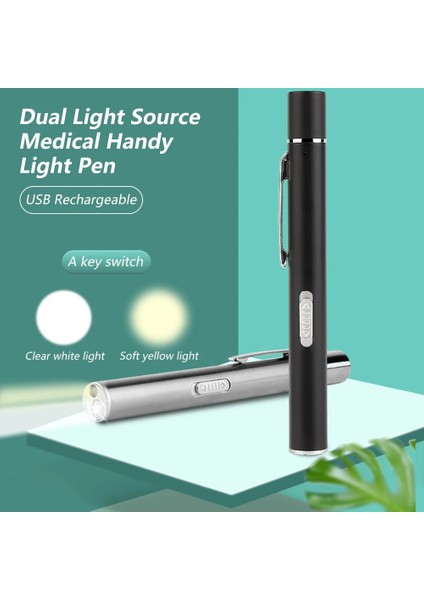 Gümüş USB Şarj Edilebilir Tıbbi Kullanışlı Kalem Işık Mini Hemşirelik El Feneri LED Torch Lambası Paslanmaz Çelik Klip Cep LED El Feneri (Yurt Dışından) indirimleri