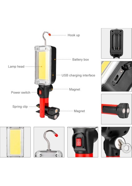 Rgb Cob LED Çalışma Işığı Cob Projektör 700LM USB Şarj Edilebilir El Feneri LED Taşınabilir Manyetik Çalışma Işığı Kanca Klip Kamp Için (Yurt Dışından)