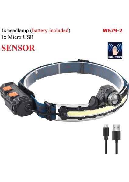 W679-2 Xpg + Cob Indüksiyon Far LED Pan-Kafa Işık Yakınlaştırma Güçlü Işık Çalışma Işığı Tip-C Şarj Edilebilir Gece Balıkçılık Sürüş Işığı (Yurt Dışından)