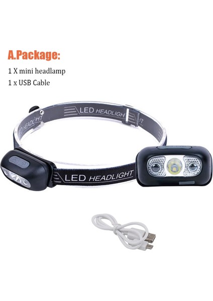 Siyah Mini Şarj Edilebilir Güçlü Sensör Far Balıkçılık Kamp USB Kafa El Feneri Cob LED Kafa Işıklı Fener Farlar Ön Fener (Yurt Dışından)