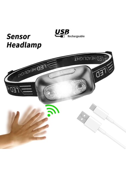 Siyah Mini Şarj Edilebilir Güçlü Sensör Far Balıkçılık Kamp USB Kafa El Feneri Cob LED Kafa Işıklı Fener Farlar Ön Fener (Yurt Dışından) modelleri