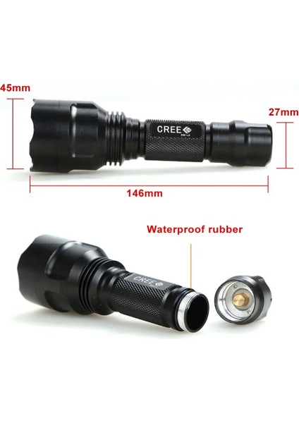 Bir Stil D Anjoet C8 Taktik El Feneri Yeşil Kırmızı Beyaz LED Işık Xm-L T Lümen 1 Modu Alüminyum Torch Lambası Avcılık Balıkçılık (Yurt Dışından)