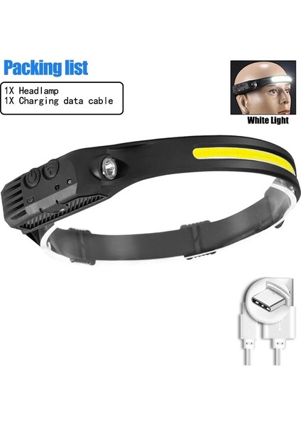 1 Parça LED Sensör Far USB Şarjlı Kafa El Feneri Dahili Pil 5 Aydınlatma Modu Baş Feneri Balıkçılık Kamp Feneri (Yurt Dışından)