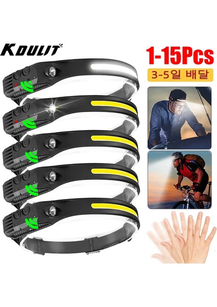 1 Parça LED Sensör Far USB Şarjlı Kafa El Feneri Dahili Pil 5 Aydınlatma Modu Baş Feneri Balıkçılık Kamp Feneri (Yurt Dışından)