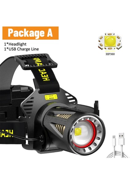 H6-P360-A XHP360 Yüksek Güç Balıkçılık Far USB Şarj Edilebilir LED El Fenerleri Kamp Yürüyüş Işık Far Güç Bankası Olarak Kullanılabilir (Yurt Dışından)