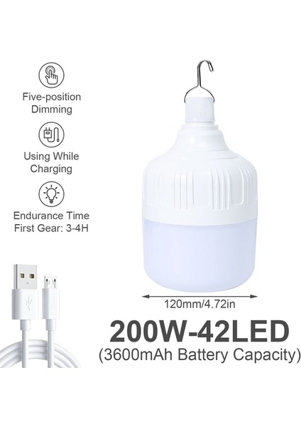 200W Taşınabilir Kamp Işıkları Acil Durum Ampul Yüksek Güç Çadır Aydınlatma Şarj Edilebilir LED Fener Kanca Kamp Balıkçılık Için Bahçe Lambası (Yurt Dışından)