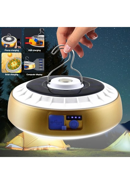 Altın Yeni Kamp Feneri Şarj Edilebilir Taşınabilir Güneş Işığı Çadır Işığı Kamp Aydınlatma Güçlü Spot Yakınlaştırma Çalışma Lambası Tamir Led'i (Yurt Dışından) fiyatları