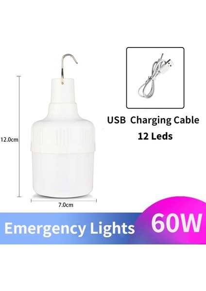 60W Açık Ampul USB Şarj Edilebilir LED Acil Durum Işıkları Taşınabilir Çadır Lambası Pil Fener Barbekü Kamp Işık Veranda Sundurma Bahçe Için (Yurt Dışından)