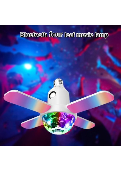 B Renkli LED E27 Ampul 4 Yapraklı Lamba Müzik Bluetooth Ses Katlanır Uzaktan Kumanda Noel Projeksiyon Yıldızlı Işık (Yurt Dışından)