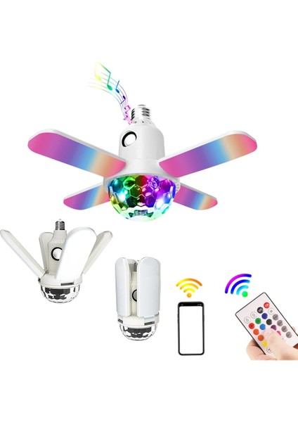 B Renkli LED E27 Ampul 4 Yapraklı Lamba Müzik Bluetooth Ses Katlanır Uzaktan Kumanda Noel Projeksiyon Yıldızlı Işık (Yurt Dışından)
