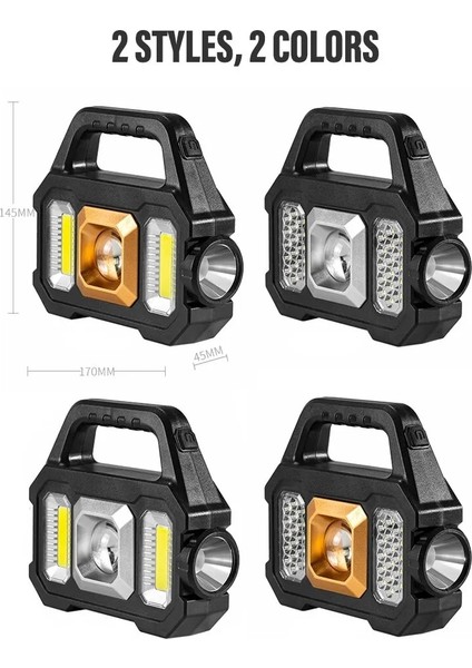 Gümüş-Led Yüksek Güç LED El Fenerleri Şarj Edilebilir Kamp Çalışma Işığı Çok Fonksiyonlu Taşınabilir Işık Solar Şarj 6 Aydınlatma Modu (Yurt Dışından) modelleri