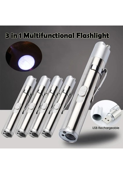 2 Adet 3in1 USB Şarj Edilebilir LED El Feneri Yüksek Li Güçlü Mini LED Torch Su Geçirmez Tasarım Penlight Metal Klipsli Asılı (Yurt Dışından) fiyatları