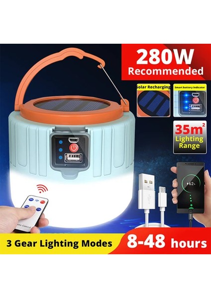 280W 280W Güç Güneş LED Kamp Işığı USB Şarj Edilebilir Ampul Açık Çadır Lambası Taşınabilir Fener Acil Durum Işıkları Barbekü Yürüyüş Için (Yurt Dışından) fiyatları
