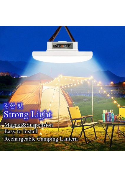 UB-W301W LED Şarj Edilebilir Kamp Feneri Güçlü Işık El Feneri Taşınabilir Lamba Açık Hava Su Geçirmez Asılı Lamba Çadır Lambası Güçlü Manyetik (Yurt Dışından)