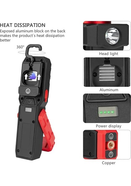 A USB Şarj Edilebilir El Feneri Cob LED Çalışma Işığı Manyetik Asılı Kanca Lambası Araba Tamir Muayene Lambası Açık Kamp Için (Yurt Dışından)