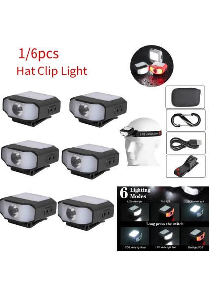 2 Adet Tarzı Siyah Sensör Kapağı Klipsli Işık Far 6 Mod Cob LED Far Tip-C Şarj Kafa Lambası Kamp Yürüyüş Gece Koşu Balıkçılık (Yurt Dışından)