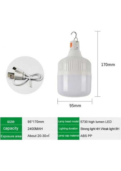 BEYAZ-100W Şarj Edilebilir Kamp LED Işıkları W Taşınabilir Acil Durum Ampul Usb'den LED Lamba Ampul Gece Pazarı Kesintisi Süper Parlak Yağmur (Yurt Dışından)