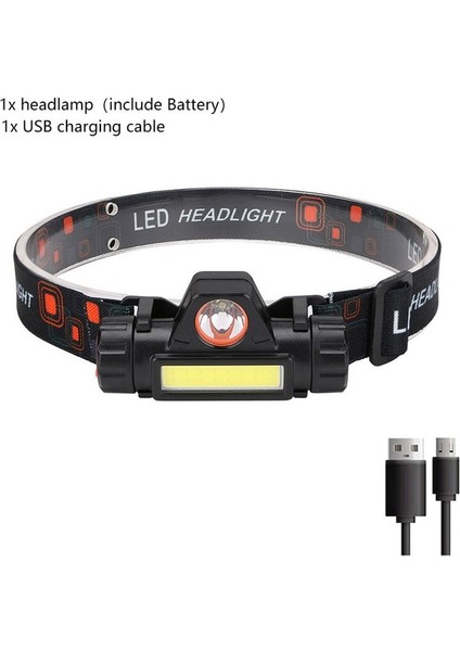 NO.101 Boyutu Cob Indüksiyon Far USB Şarjlı LED Far El Feneri Dahili Pil Baş Feneri Açık Balıkçılık Kamp Feneri (Yurt Dışından)