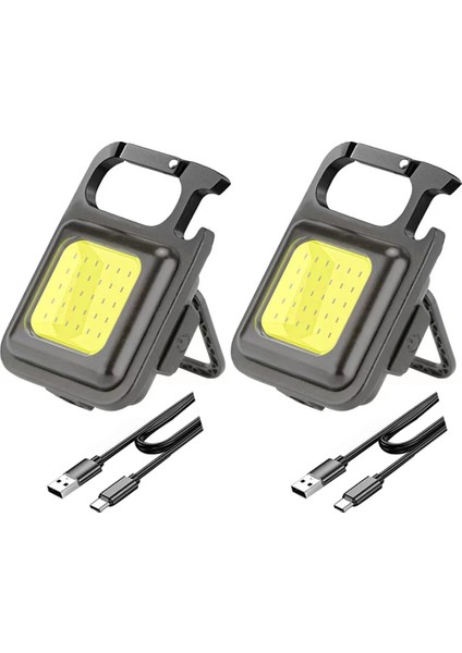 2 Adet Taşınabilir Cob LED Klip Kanca Mini Cep Torch Tip-C Şarj Edilebilir El Feneri Outdoorlantern Anahtarlık Çalışma Işığı Acil Durum Lambası (Yurt Dışından)