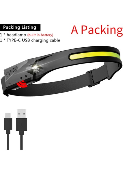 1 Parça Cob Indüksiyon Far USB Şarjlı LED Far El Feneri Dahili Pil Baş Feneri Açık Balıkçılık Kamp Feneri (Yurt Dışından)