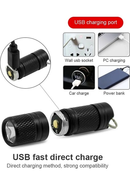 Döndür Ultra Parlak Mini Anahtarlık El Fenerleri Alüminyum Alaşımlı Küçük Fener Beyaz Işık Şarj Edilebilir Su Geçirmez Cep Torch Kamp Için (Yurt Dışından)
