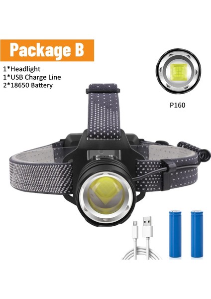 3301-P160.02 Far USB Şarj Edilebilir Kafa Lambası Far 4 Modlu ve Kamp Yürüyüş Açık Havada Avcılık Için Ayarlanabilir Kafa Bandı (Yurt Dışından)